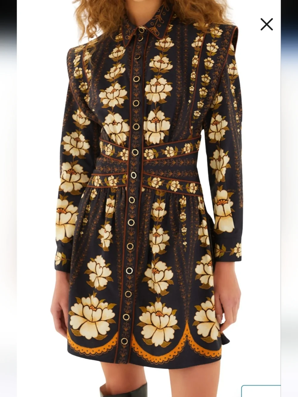 FARM Rio Black and Cream Floral Long-Sleeve Dress - Picture 2 of 12